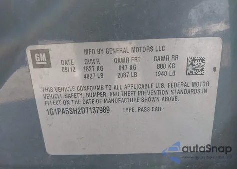 2013 Chevrolet Cruze Ls Auto from USA, damaged, VIN 1G1PA5SH2D7137989